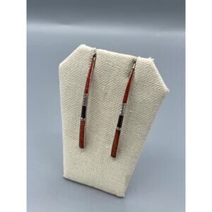 Silpada 925 Sterling Silver Coral & Wood Long Threader Earrings W1422
